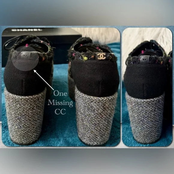 CHANEL 2013 platform plaid tweed loafers / shoes Luxury size EU 38 / US 7.5 - Picture 9 of 17